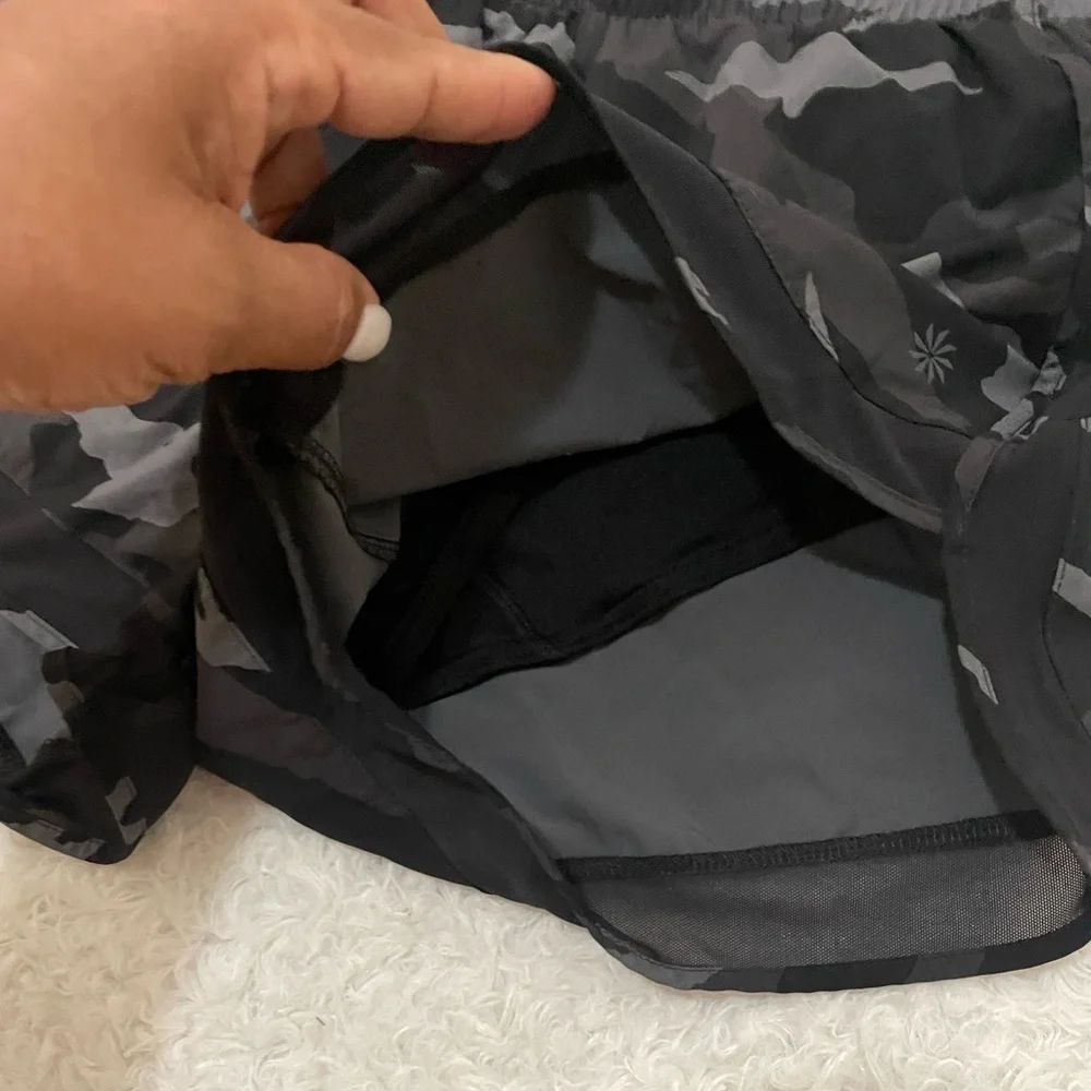 Athleta Black Camouflage Mesh Racer Shorts
